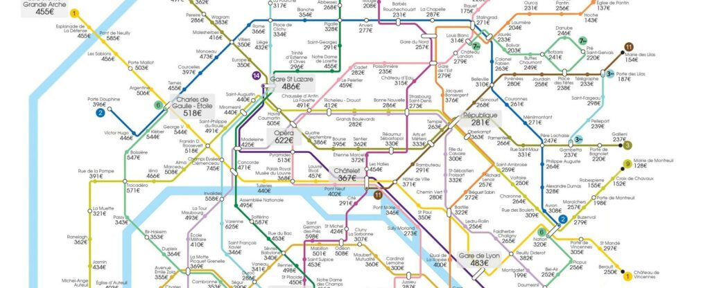 infographie des loyer pour un bureau, par station de metro parisien