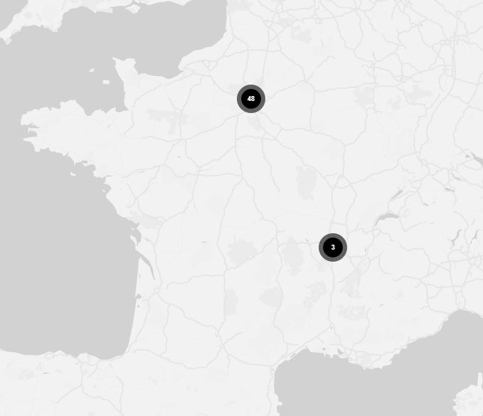 Carte de France avec lieux d'implantation de Deskeo
