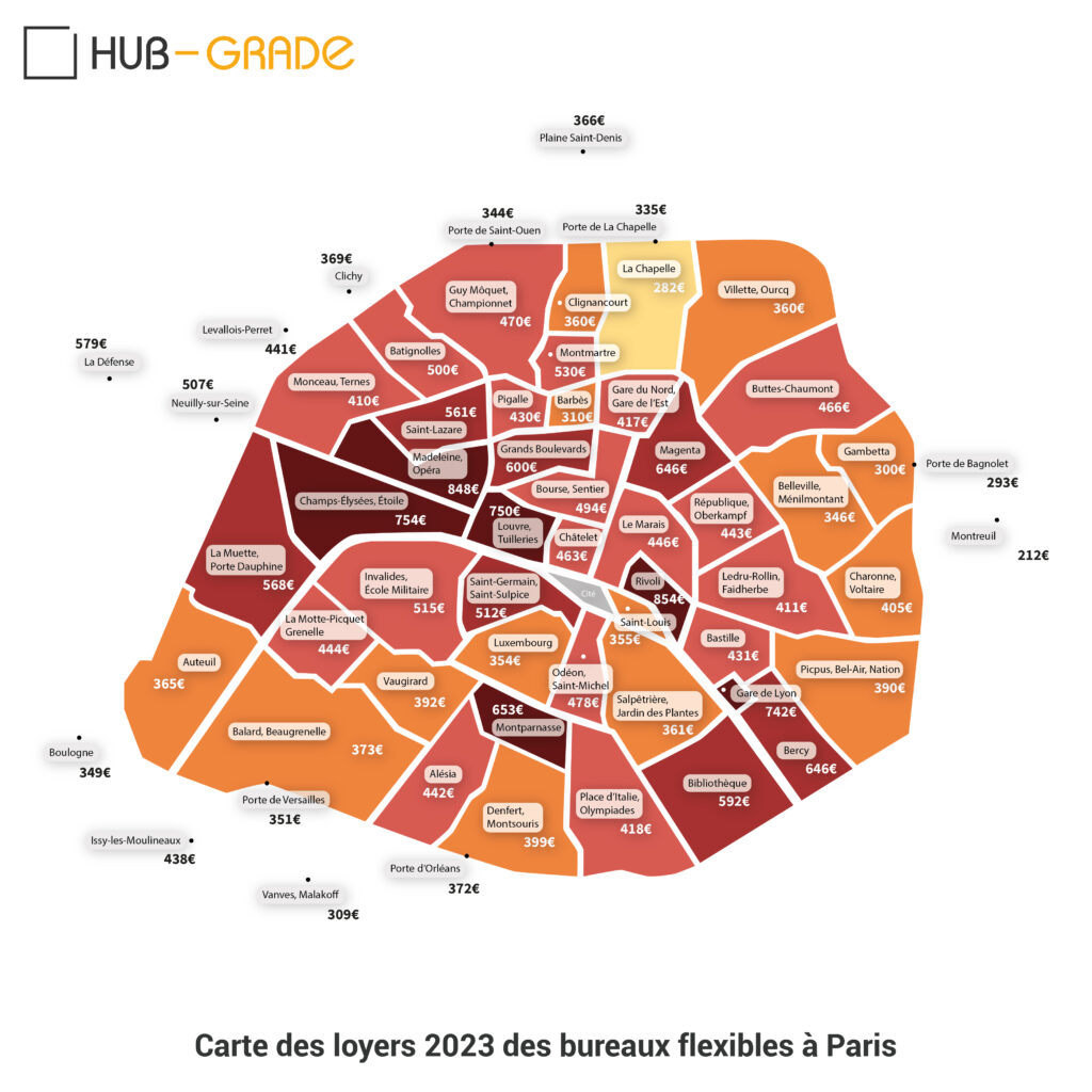 Carte des loyers de Paris bureaux 2023